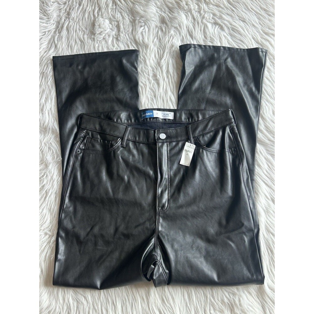Old Navy Size 14T TALL Black Highest High Rise Flare Faux Leather Pants NWT